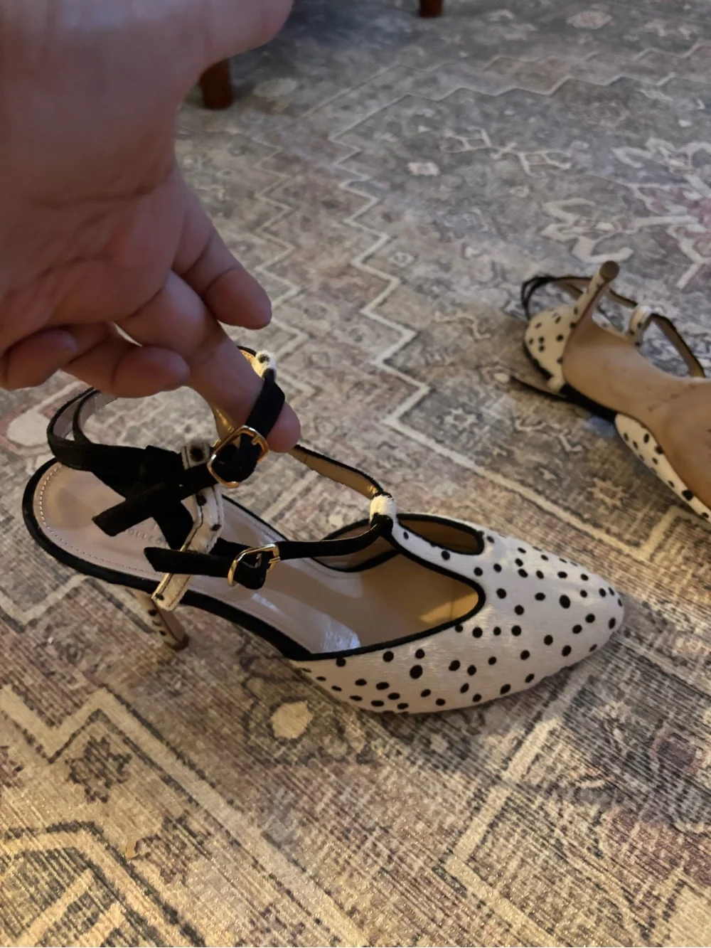 JCrew Polka Dot Pony Hair Pointed-Toe Slingback Heels - Black & White size 7